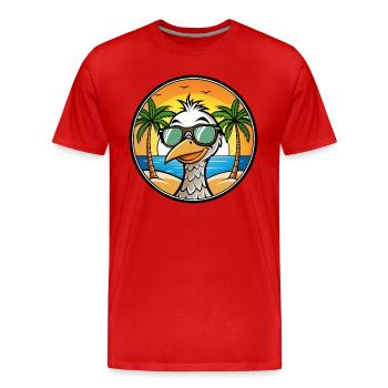 Straußen, Lustig, Cartoon, Sommer, Strand, Sonnenbrille, Cool - Männer Premium Bio T-Shirt - Rot - Vorne - Damien (186cm)