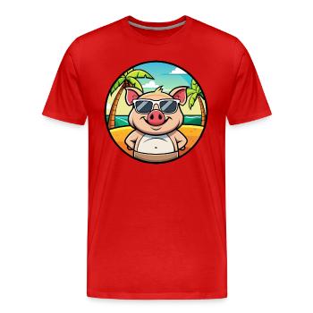 Schwein lustige Cartoon Sommer Strand Sonnenbrille Aufkleber - Männer Premium Bio T-Shirt - Rot - Vorne - Damien (186cm)