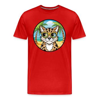 Brume tachetée australienne Race de chat Cartoon Beach - T-shirt bio Premium Homme - rouge - Devant - Damien (186cm)