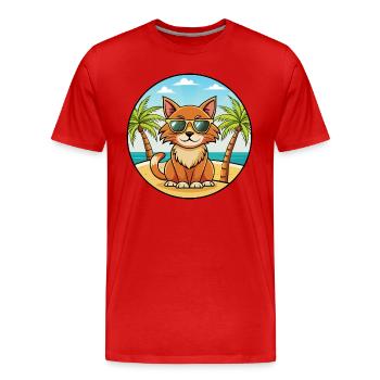 Havanna Braune Katzenrasse Cartoon Sonnenbrille Strand - Männer Premium Bio T-Shirt - Rot - Vorne - Damien (186cm)