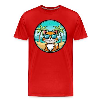 Hantilly Tiffany Katzenrasse Cartoon Sonnenbrille Strand - Männer Premium Bio T-Shirt - Rot - Vorne - Damien (186cm)