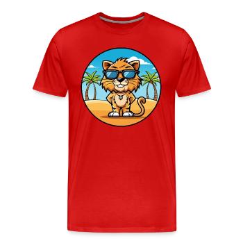 Liger Hybrid Löwe Tiger Katzenrasse Cartoon Strand - Männer Premium Bio T-Shirt - Rot - Vorne - Damien (186cm)