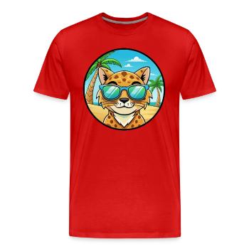 Brume tachetée australienne Race de chat Cartoon Beach - T-shirt bio Premium Homme - rouge - Devant - Damien (186cm)