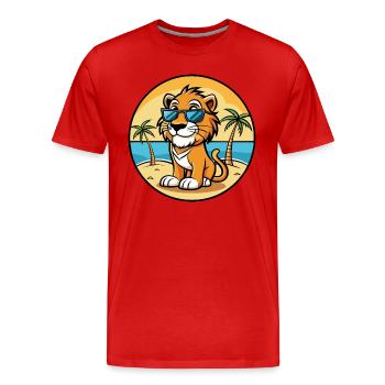 Liger Hybrid Lion Tiger Cat Breed Cartoon Beach - Men's Premium Organic T-Shirt - red - Front - Damien (186cm)