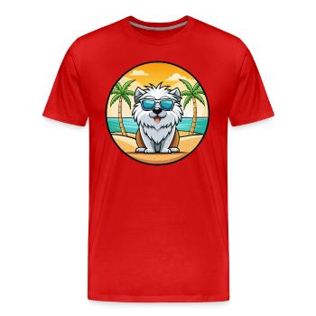 Himalaya Schäferhund Rasse Cartoon Sonnenbrille Strand - Männer Premium Bio T-Shirt - Rot - Vorne - Damien (186cm)