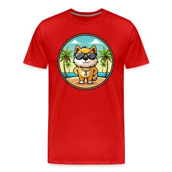 Milieu Asiatique Ovtcharka Chien Race Dessin Animé Plage - T-shirt bio Premium Homme - rouge - Devant - Damien (186cm)