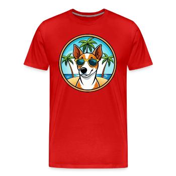 Glatte Foxterrier Hunderasse Cartoon Sonnenbrille - Männer Premium Bio T-Shirt - Rot - Vorne - Damien (186cm)