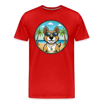 Teddy Roosevelt Terrier Hunderasse Cartoon Strand - Männer Premium Bio T-Shirt - Rot - Vorne - Damien (186cm)