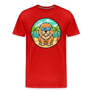 Tibetische Dogge Hunderasse Cartoon Sonnenbrille Strand - Männer Premium Bio T-Shirt - Rot - Vorne - Damien (186cm)