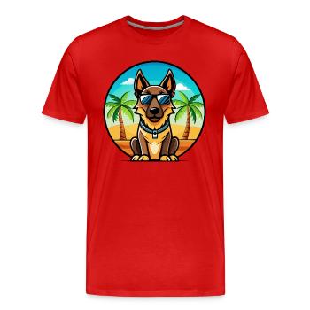 Belgian Malinois Dog Breed Cartoon Sunglass Beach - Men's Premium Organic T-Shirt - red - Front - Damien (186cm)