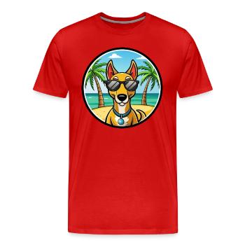 Russian Harlequin Hound Dog Breed Cartoon Beach - Men's Premium Organic T-Shirt - red - Front - Damien (186cm)