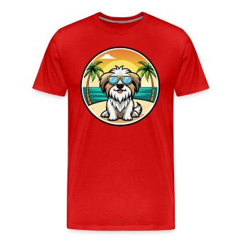 Tibetische Kyi Apso Hunderasse Cartoon Sonnenbrille Strand - Männer Premium Bio T-Shirt - Rot - Vorne - Damien (186cm)