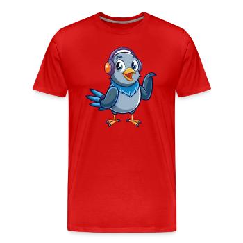 Pigeon Funny Cartoon Character Headphone Music - Men's Premium Organic T-Shirt - red - Front - Damien (186cm)