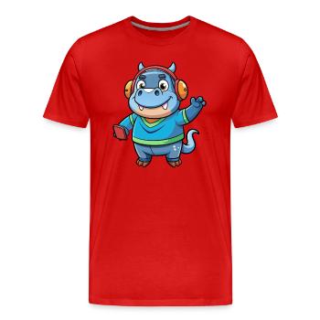 Nilpferd Lustige Zeichentrickfigur Kopfhörer Musik - Männer Premium Bio T-Shirt - Rot - Vorne - Damien (186cm)