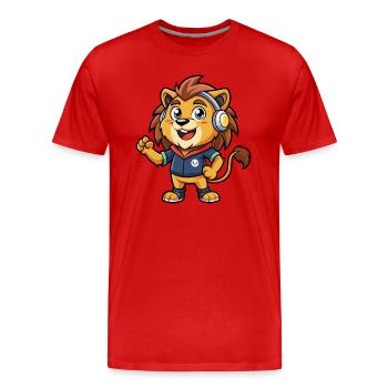 Löwe Lustige Zeichentrickfigur Kopfhörer Musik - Männer Premium Bio T-Shirt - Rot - Vorne - Damien (186cm)