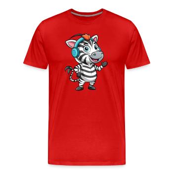 Zebra Lustige Zeichentrickfigur Kopfhörer Musik - Männer Premium Bio T-Shirt - Rot - Vorne - Damien (186cm)