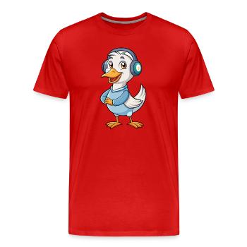 Goose Funny Cartoon Character Headphone Music - Men's Premium Organic T-Shirt - red - Front - Damien (186cm)