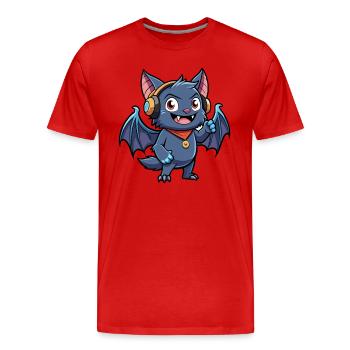 Fledermaus Lustige Zeichentrickfigur Kopfhörer Musik - Männer Premium Bio T-Shirt - Rot - Vorne - Damien (186cm)