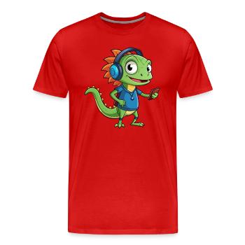 Eidechse Lustige Zeichentrickfigur Kopfhörer Musik - Männer Premium Bio T-Shirt - Rot - Vorne - Damien (186cm)