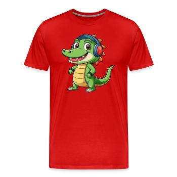 Krokodil Lustige Zeichentrickfigur Kopfhörer Musik - Männer Premium Bio T-Shirt - Rot - Vorne - Damien (186cm)