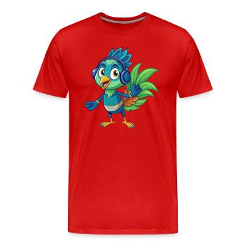 Pfau Lustige Zeichentrickfigur Kopfhörer Musik - Männer Premium Bio T-Shirt - Rot - Vorne - Damien (186cm)