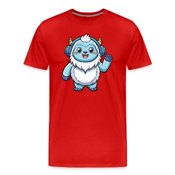 Yeti Lustige Zeichentrickfigur Kopfhörer Musik - Männer Premium Bio T-Shirt - Rot - Vorne - Damien (186cm)