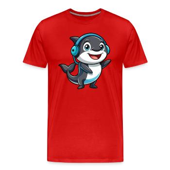 Orca Funny Cartoon Character Headphone Music - Men's Premium Organic T-Shirt - red - Front - Damien (186cm)