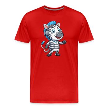 Zebra Lustige Zeichentrickfigur Kopfhörer Musik - Männer Premium Bio T-Shirt - Rot - Vorne - Damien (186cm)