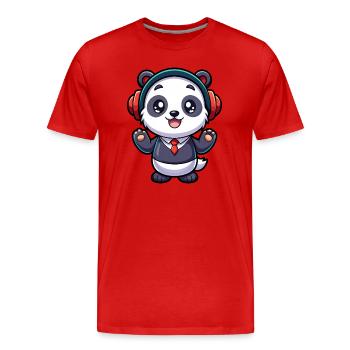 Panda Lustige Zeichentrickfigur Kopfhörer Musik - Männer Premium Bio T-Shirt - Rot - Vorne - Damien (186cm)