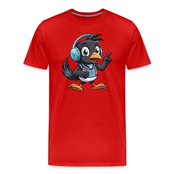 Elster Lustige Zeichentrickfigur Kopfhörer Musik - Männer Premium Bio T-Shirt - Rot - Vorne - Damien (186cm)