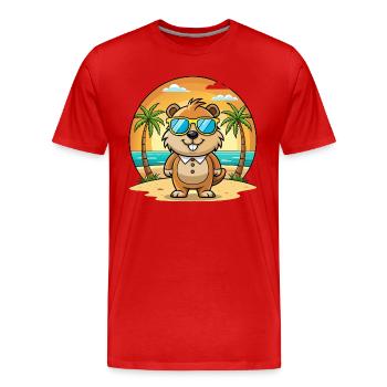 Murmeltier Lustige Cartoon Sommer Strand Sonnenbrille - Männer Premium Bio T-Shirt - Rot - Vorne - Damien (186cm)