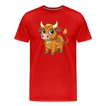 Taureau mignon mascotte personnage de dessin animé Kawaii - T-shirt bio Premium Homme - rouge - Devant - Damien (186cm)