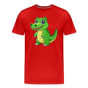 Crocodile Mignon Mascotte Personnage De Dessin Animé Kawaii - T-shirt bio Premium Homme - rouge - Devant - Damien (186cm)
