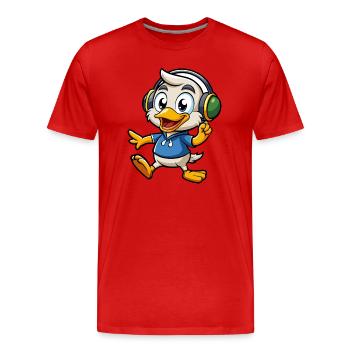Ente Lustige Zeichentrickfigur Kopfhörer Musik - Männer Premium Bio T-Shirt - Rot - Vorne - Damien (186cm)