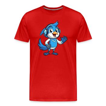 Blue Jay drôle dessin animé personnage casque musique - T-shirt bio Premium Homme - rouge - Devant - Damien (186cm)
