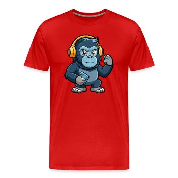Gorilla Lustige Zeichentrickfigur Kopfhörer Musik - Männer Premium Bio T-Shirt - Rot - Vorne - Damien (186cm)