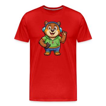 Bär Lustige Zeichentrickfigur Kopfhörer Musik - Männer Premium Bio T-Shirt - Rot - Vorne - Damien (186cm)