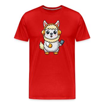 Alpaca Funny Cartoon Character Headphone Music - Men's Premium Organic T-Shirt - red - Front - Damien (186cm)