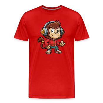 Monkey Funny Cartoon Character Headphone Music - Men's Premium Organic T-Shirt - red - Front - Damien (186cm)