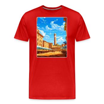 Sienne Italie Affiche de voyage Souvenir Carte Postale Peinture - T-shirt bio Premium Homme - rouge - Devant - Damien (186cm)