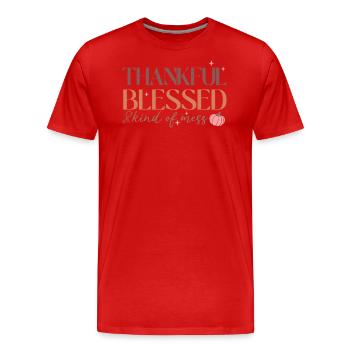 Famille reconnaissante, bénie et un peu chaotique - T-shirt bio Premium Homme - rouge - Devant - Damien (186cm)