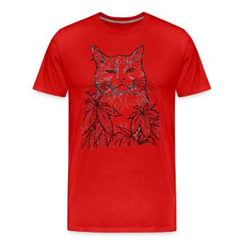 Cat with Hemp : Funny Look House Tiger - Men's Premium Organic T-Shirt - red - Front - Damien (186cm)