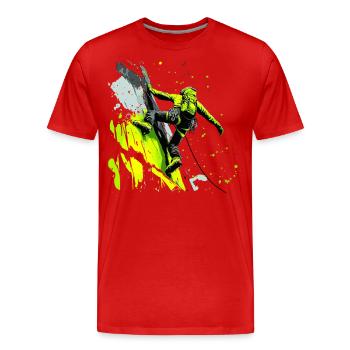 Klettern in den Alpen: Am Limit beim Felsklettern - Männer Premium Bio T-Shirt - Rot - Vorne - Damien (186cm)