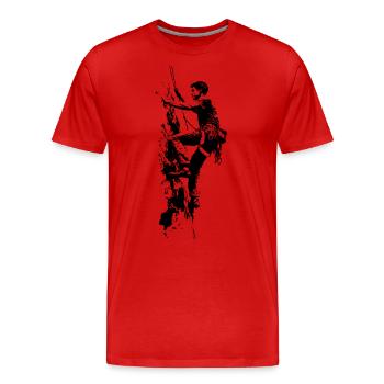 Klettern in den Alpen: Am Limit beim Felsklettern - Männer Premium Bio T-Shirt - Rot - Vorne - Damien (186cm)