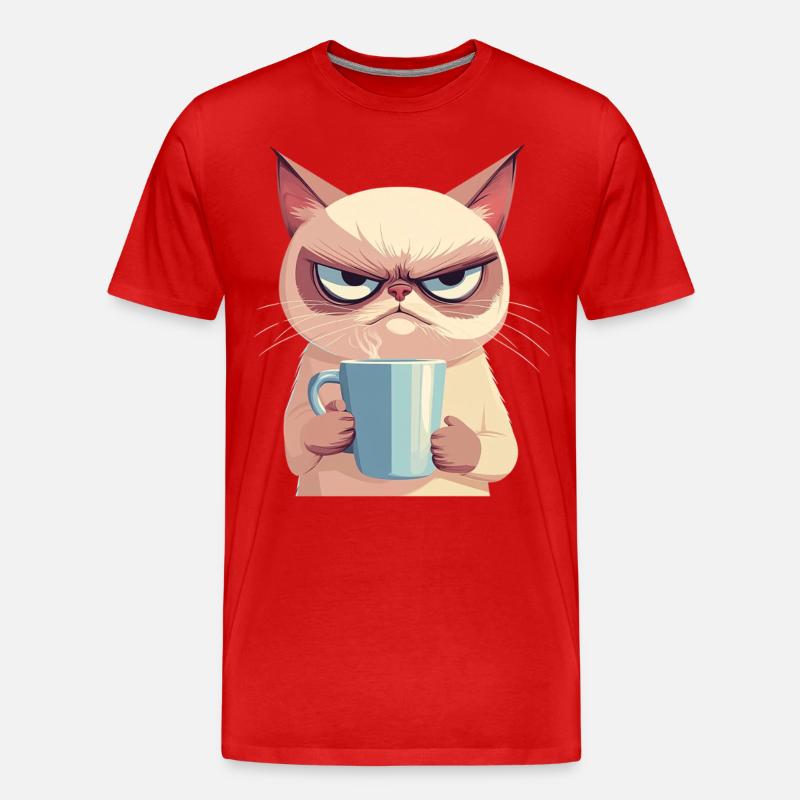 Grumpy-Stil: Grantige Katze mit Kaffee - Männer Premium Bio T-Shirt - Rot