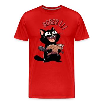 Hyper-Katze ruft „Bober!!!“ – Tierischer Ausraster - Männer Premium Bio T-Shirt - Rot - Vorne - Damien (186cm)