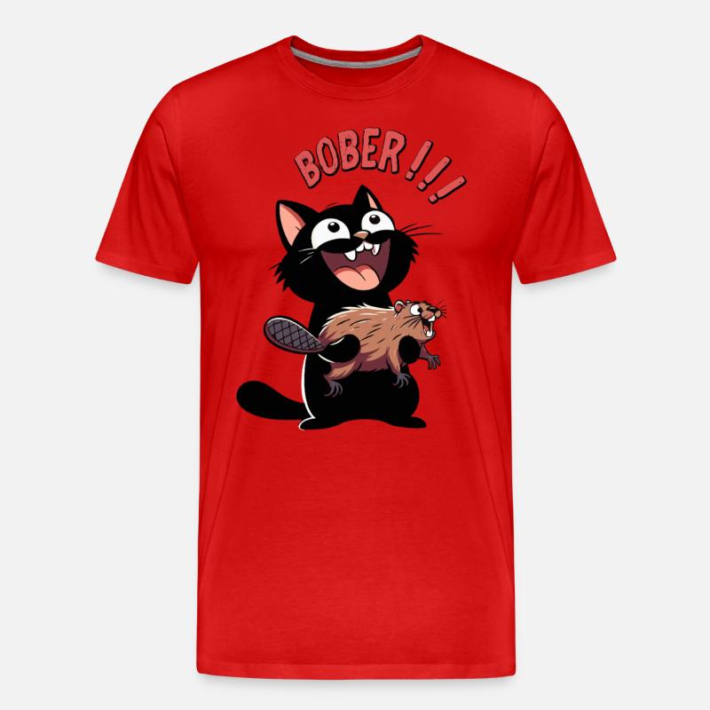 Hyper-Katze ruft „Bober!!!“ – Tierischer Ausraster - Männer Premium Bio T-Shirt - Rot