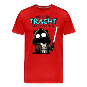 Möge die Tracht mit euch sein – Nerdkatze - Männer Premium Bio T-Shirt - Rot - Vorne - Damien (186cm)