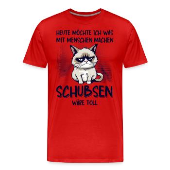 Menschen schubsen - Süße Grump Style Katze - Männer Premium Bio T-Shirt - Rot - Vorne - Damien (186cm)