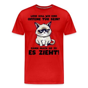 Süße Grump Katze: "Liebe ist wie eine offene Tür" - Männer Premium Bio T-Shirt - Rot - Vorne - Damien (186cm)